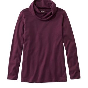 LL Bean Soft Cowl Neck Top L 100% Supima Cotton bugandy or blue Long sleeve
